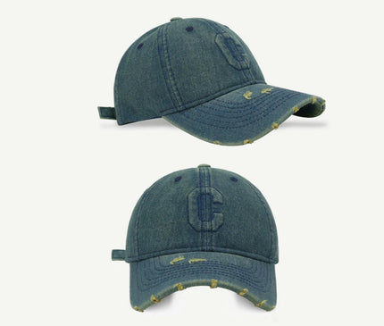 Heavy Industry Washed Denim Baseball Cap Ripped Design C Letter Cap for Men And Women High-Quality Korean Style Trendy Brand