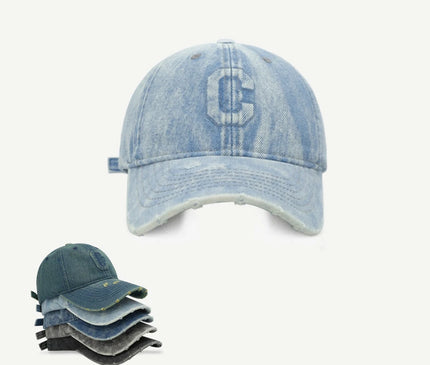 Heavy Industry Washed Denim Baseball Cap Ripped Design C Letter Cap for Men And Women High-Quality Korean Style Trendy Brand