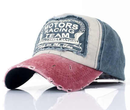 MOTOS Fashion Patchwork Color Washed Denim Baseball Cap Coated Snapback Hip Hop Hat for Outdoor Sun Protection