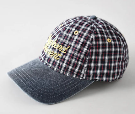 Color Matching Plaid Letter Embroidery Denim Brim Baseball Cap Men Women Same Style Niche Personality Casual Baseball Cap