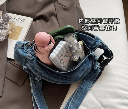 New Denim Shoulder Chest Bag for Women Sporty Casual Style Simple Fashionable Waist Bags Mobile Phone Crossbody Bag for Men