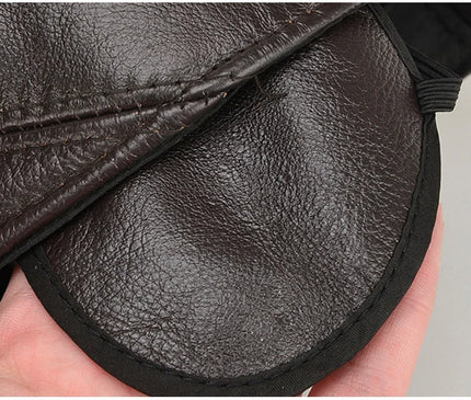 Men's 2025 Casual Real Leather Earflap Cap Men Real Cowhide Leather Caps Male Fall Winter Genuine Real Cow Leather Baseball Hats