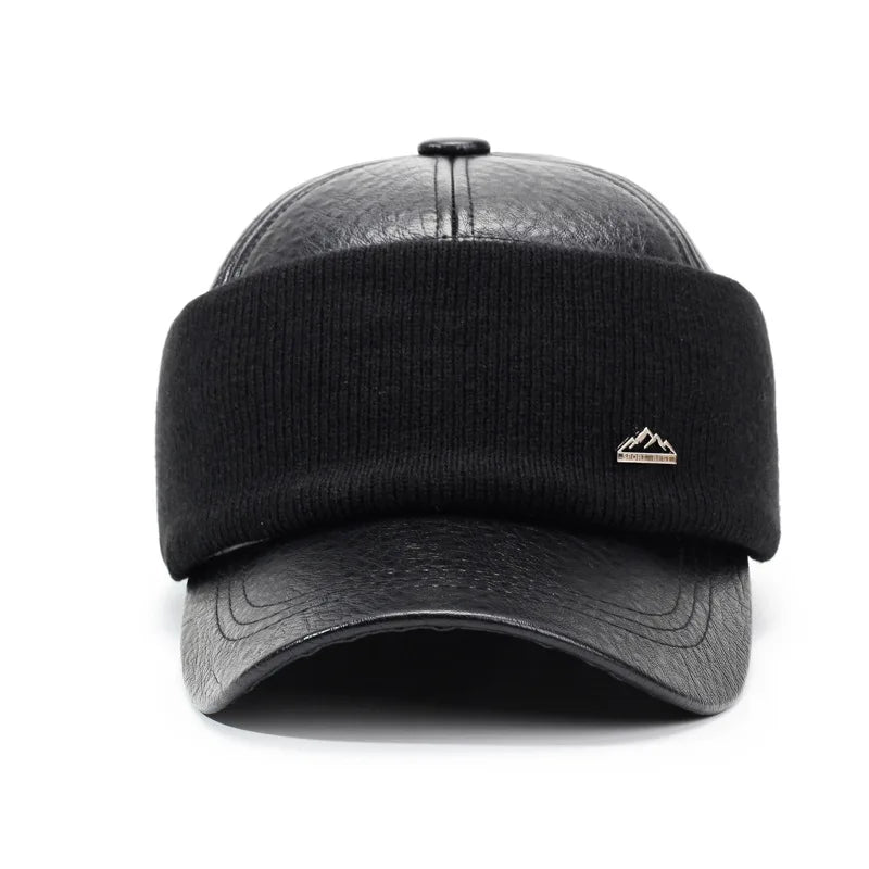 Fashion PU Leather Baseball Cap For Winter Thick Warm Ear Protection Skiing Hat Dad Cap Gorras