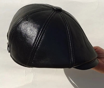 Mens Leather Cap Winter Warm Real Cowhide Baseball Hat With Ear Flaps For Outdoor Mature Men