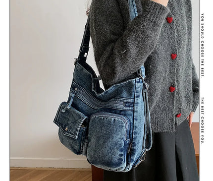 New Fashion Casual Women's Shoulder Bag High Quality Crossbody Bag Denim Fabric Tote Bag Large Capacity Women's Handbags
