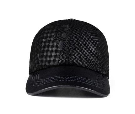 2024 Men Genuine Leather Baseball Caps Adjustable Cowhide Men Youth Duck Tongue Dad Hats 55-60cm Geometric printing