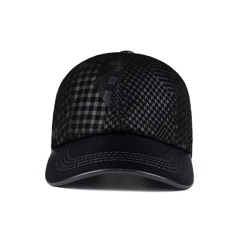 2024 Men Genuine Leather Baseball Caps Adjustable Cowhide Men Youth Duck Tongue Dad Hats 55-60cm Geometric printing