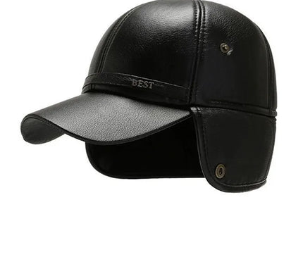 Men's Casual Cuffed Soft Leather Baseball Cap for Middle-Aged and Elderly, Warm for Winter