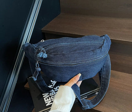 New Denim Shoulder Chest Bag for Women Sporty Casual Style Simple Fashionable Waist Bags Mobile Phone Crossbody Bag for Men