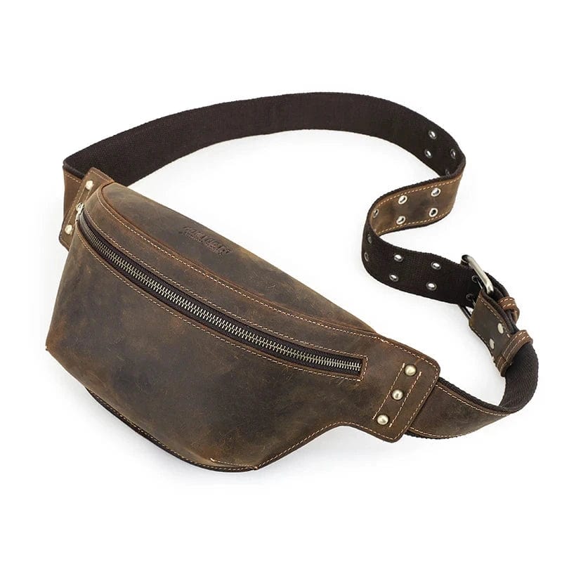 Sac Banane Patiné Marron avec Sangle Métallique Renforcée