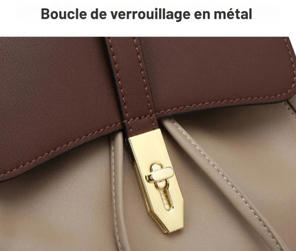 Sac à dos biCouleure avec rabat marron et détails dorés