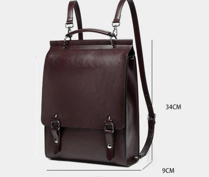 Sac à dos rigide marron avec boucles métalliques | Design rétro structuré