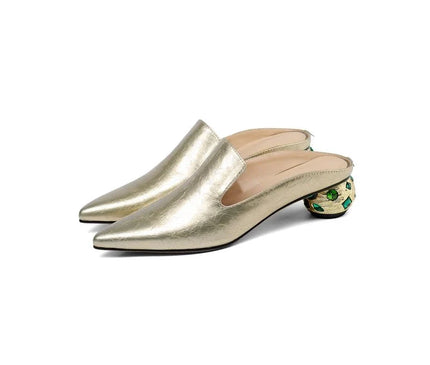 mule-argentee-talon-cristaux-verts