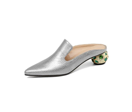 mule-argentee-talon-cristaux-verts