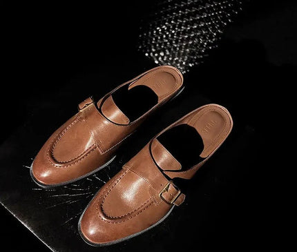 mule-marron-boucle-doree-talon-rectangulaire