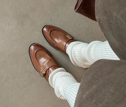 mule-marron-boucle-doree-talon-rectangulaire