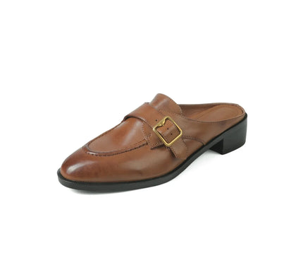 mule-marron-boucle-doree-talon-rectangulaire