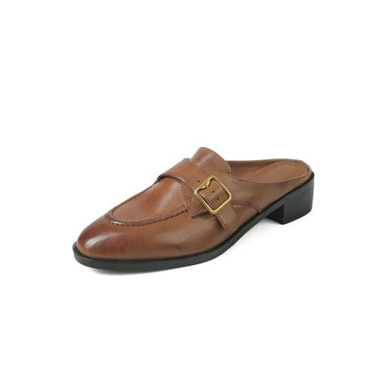 mule-marron-boucle-doree-talon-rectangulaire