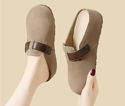 mule-femme-beige-boucle-marron-fonce