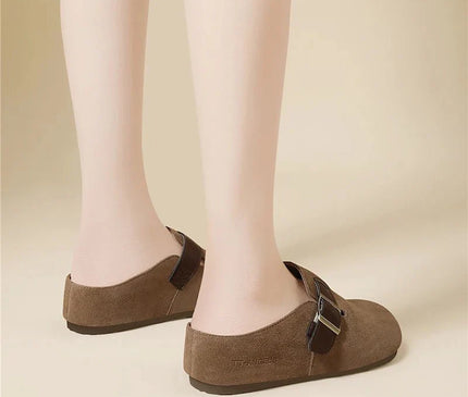 mule-femme-beige-boucle-marron-fonce