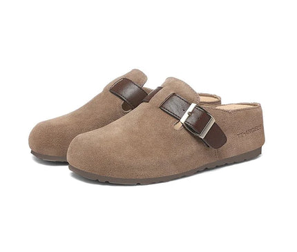 mule-femme-beige-boucle-marron-fonce