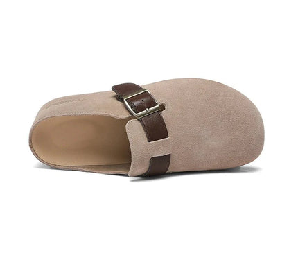 mule-femme-beige-boucle-marron-fonce