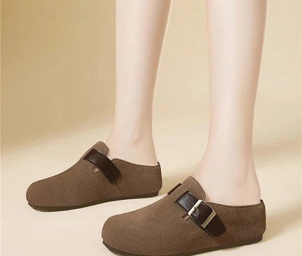mule-femme-beige-boucle-marron-fonce