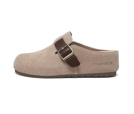 mule-femme-beige-boucle-marron-fonce