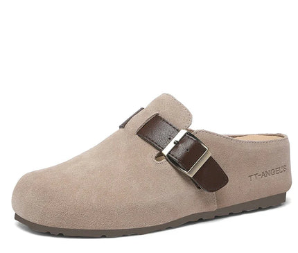 mule-femme-beige-boucle-marron-fonce
