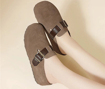 mule-femme-beige-boucle-marron-fonce