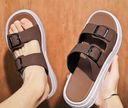 sandales-ouvertes-brides-ajustables-marron-base-blanche