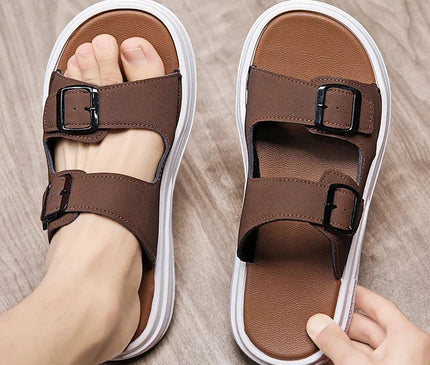 sandales-ouvertes-brides-ajustables-marron-base-blanche