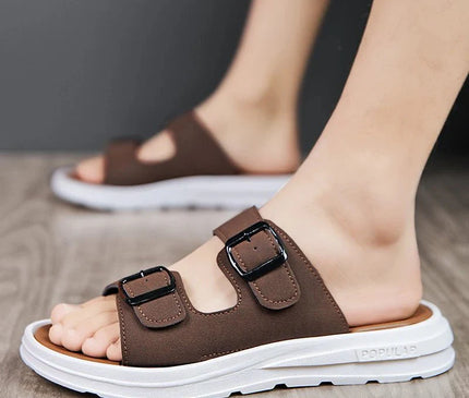sandales-ouvertes-brides-ajustables-marron-base-blanche