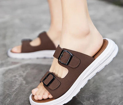 sandales-ouvertes-brides-ajustables-marron-base-blanche
