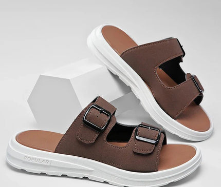sandales-ouvertes-brides-ajustables-marron-base-blanche