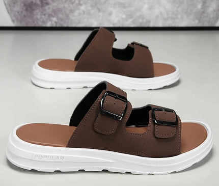 sandales-ouvertes-brides-ajustables-marron-base-blanche