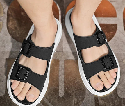 sandales-ouvertes-brides-ajustables-marron-base-blanche