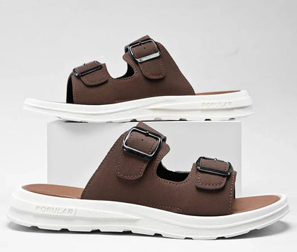sandales-ouvertes-brides-ajustables-marron-base-blanche