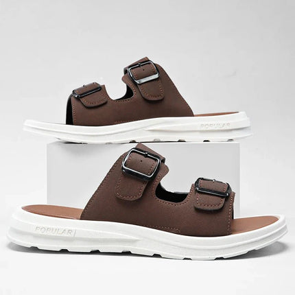 sandales-ouvertes-brides-ajustables-marron-base-blanche
