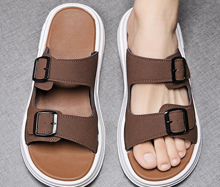 sandales-ouvertes-brides-ajustables-marron-base-blanche