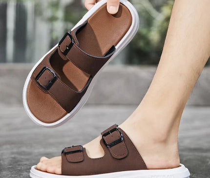 sandales-ouvertes-brides-ajustables-marron-base-blanche
