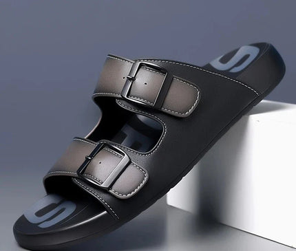 sandales-noires-lanieres-marron-boucles-metalliques
