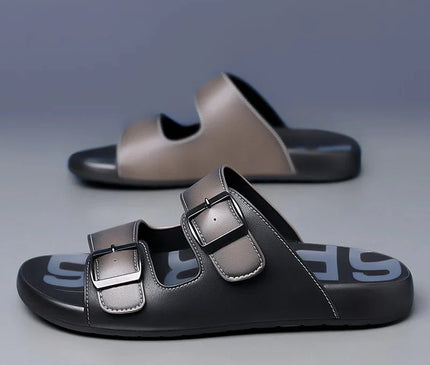 sandales-noires-lanieres-marron-boucles-metalliques
