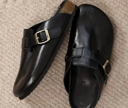 mule-marron-boucle-doree-finition-liege