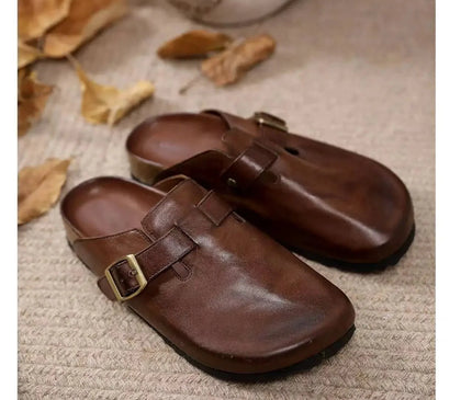 mule-marron-boucle-doree-finition-liege