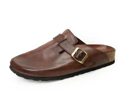 mule-marron-boucle-doree-finition-liege