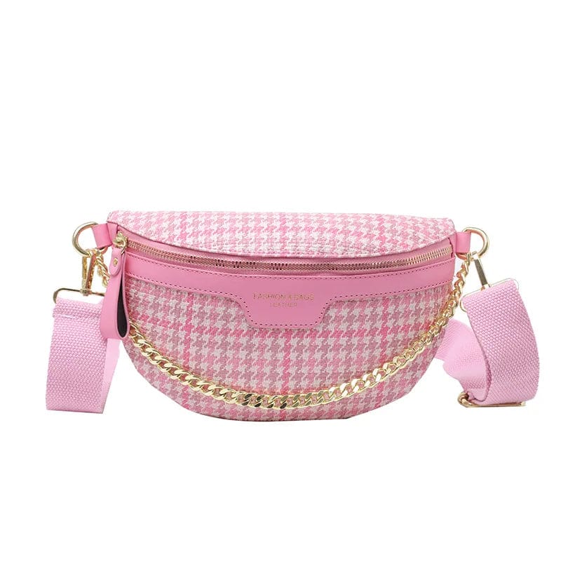 sac-banane-rose-motif-pied-de-poule-chaine-doree