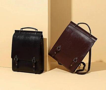 sac-a-dos-rigide-marron-avec-boucles-metalliques-design-retro-structure
