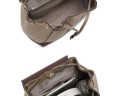 Sac à dos bicolore avec rabat marron et détails dorés