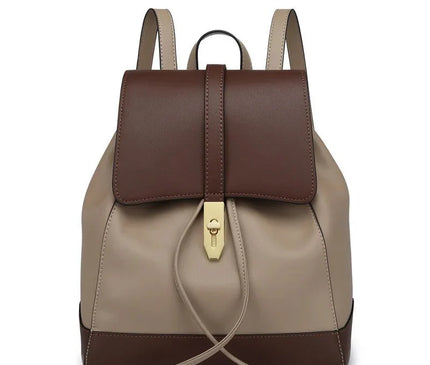 Sac à dos bicolore avec rabat marron et détails dorés